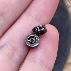 Бусина рондель с цирконами, цвет черный 6х2 мм