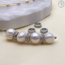 Бусина рондель с цирконами, цвет серебро 6х2 мм