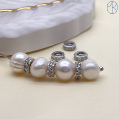 Бусина рондель с цирконами, цвет серебро 6х2 мм