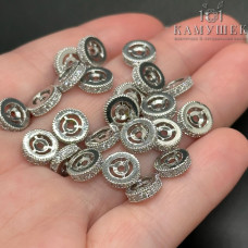 Бусина рондель с цирконами, цвет серебро 8х2 мм
