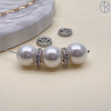 Бусина рондель с цирконами, цвет серебро 8х2 мм