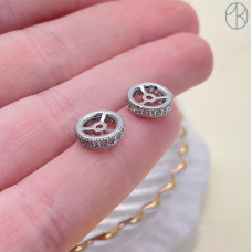 Бусина рондель с цирконами, цвет серебро 8х2 мм