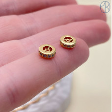 Бусина рондель с цирконами, цвет золото 6х2 мм