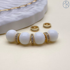 Бусина рондель с цирконами, цвет золото 8х2 мм 