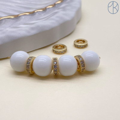 Бусина рондель с цирконами, цвет золото 8х2 мм 