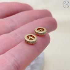 Бусина рондель с цирконами, цвет золото 8х2 мм 