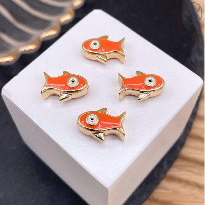 Бусина рыба оранжевая эмаль, цвет золото 12х8 мм