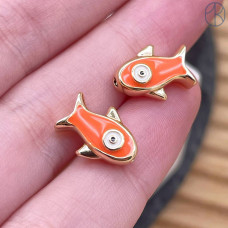 Бусина рыба оранжевая эмаль, цвет золото 12х8 мм