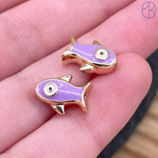 Бусина рыба сиреневая эмаль, цвет золото 12х8 мм