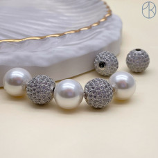 Бусина с цирконами, цвет серебро 12 мм 