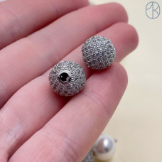 Бусина с цирконами, цвет серебро 12 мм 