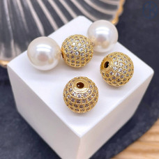 Бусина с цирконами, цвет золото 12 мм 