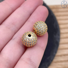 Бусина с цирконами, цвет золото 12 мм 