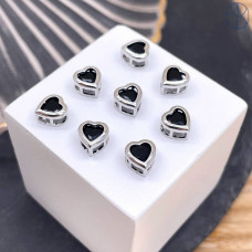 Бусина сердце черный циркон, цвет золото 6 мм