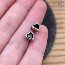 Бусина сердце черный циркон, цвет золото 6 мм