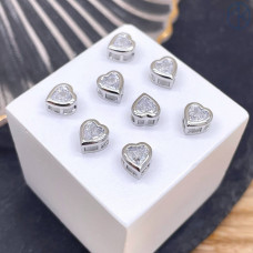 Бусина сердце циркон, цвет серебро 6 мм 
