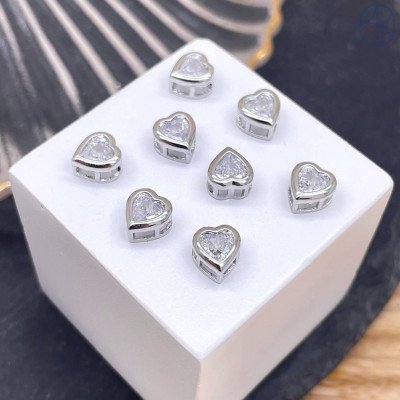 Бусина сердце циркон, цвет серебро 6 мм 