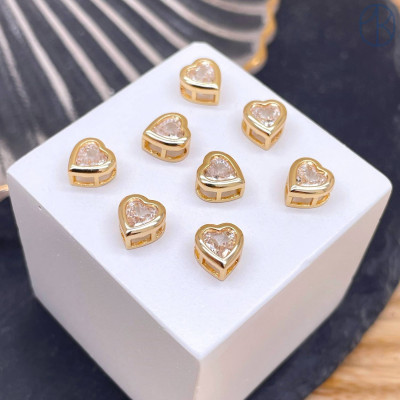 Бусина сердце циркон, цвет золото 6 мм 