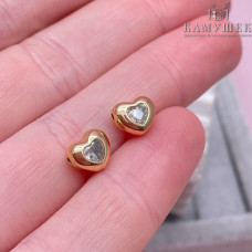 Бусина сердце циркон, цвет золото 8 мм 