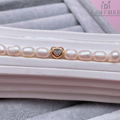Бусина сердце циркон, цвет золото 8 мм 