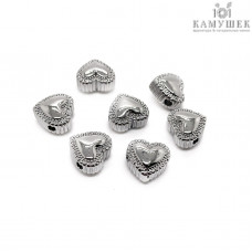 Бусина сердце, цвет серебро 10 мм 