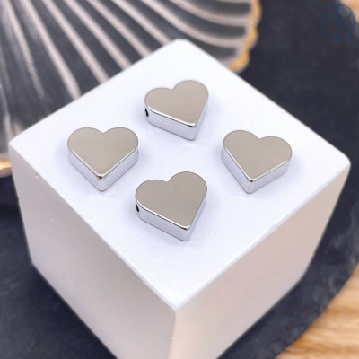 Бусина сердце, цвет серебро 10 мм 