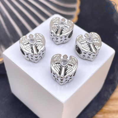 Бусина сердце, цвет серебро 12 мм