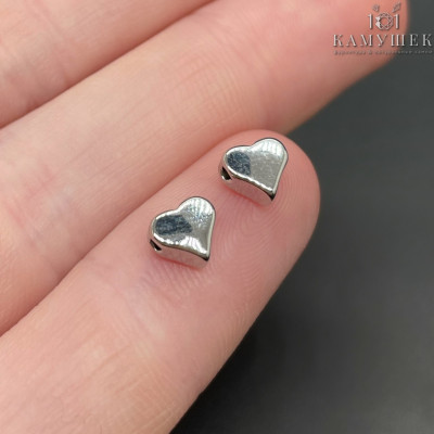 Бусина сердце, цвет серебро 6 мм 