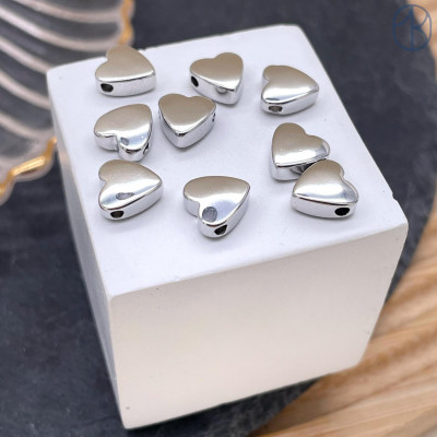 Бусина сердце, цвет серебро 8 мм