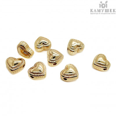 Бусина сердце, цвет золото 10 мм 