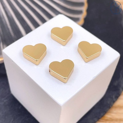 Бусина сердце, цвет золото 10 мм 