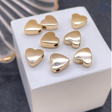 Бусина сердце, цвет золото 8 мм