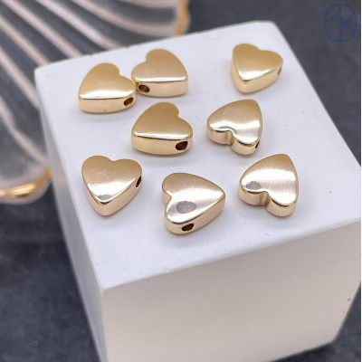 Бусина сердце, цвет золото 8 мм