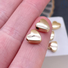 Бусина сердце, цвет золото 8 мм