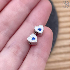 Бусина сердце эмаль, цвет серебро 6 мм