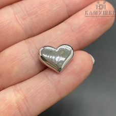 Бусина сердце гладкое, цвет серебро 15х12 мм