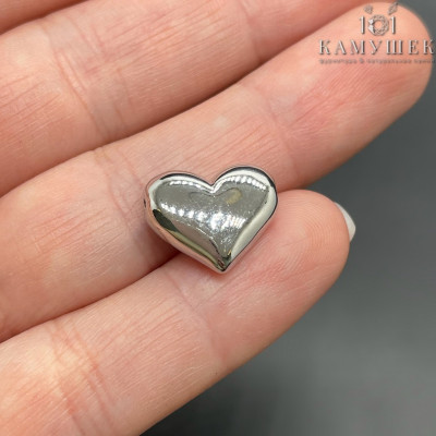 Бусина сердце гладкое, цвет серебро 15х12 мм