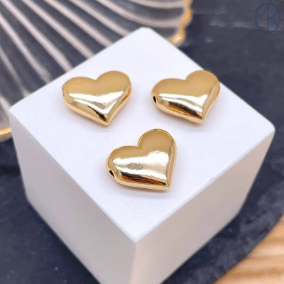 Бусина сердце гладкое, цвет золото 15х12 мм