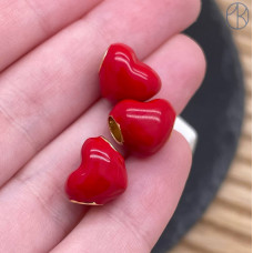 Бусина сердце красная эмаль, цвет золото 10 мм 