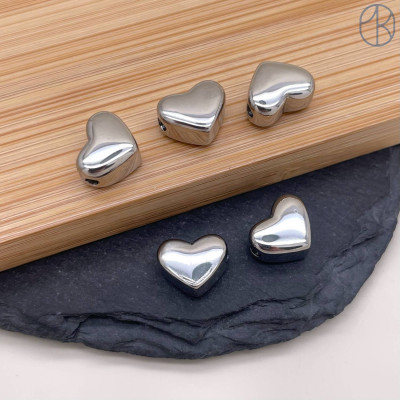 Бусина сердце сталь 10 мм, цвет серебро 