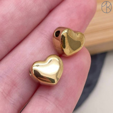 Бусина сердце сталь 10 мм, цвет золото 18К