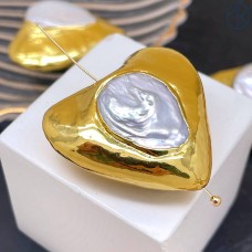 Бусина сердце жемчуг барокко, цвет золото ~ 30 мм 
