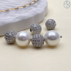 Бусина шар цирконы, цвет серебро 10 мм