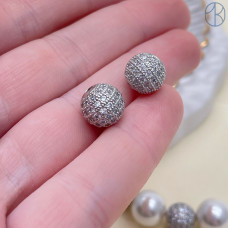 Бусина шар цирконы, цвет серебро 10 мм