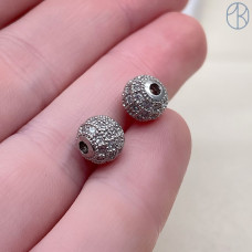 Бусина шар цирконы, цвет серебро 8 мм