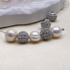 Бусина шар цирконы, цвет серебро 8 мм