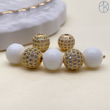 Бусина шар цирконы, цвет золото 10 мм