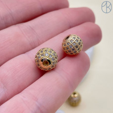 Бусина шар цирконы, цвет золото 10 мм