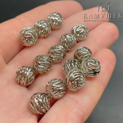 Бусина шар, цвет серебро 10 мм 