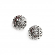 Бусина шар цветок цирконы, цвет серебро 8 мм 